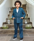 Blue Organic Cotton Lurex Blazer Jacket Set