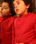 Red Organic Cotton Dobby Tuxedo Jacket Set 
