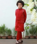 Red Embroidered Nehru Jacket