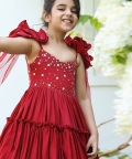 Red Embroidered Tiered Gown