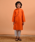 Orange Asymmetric Kurta Set