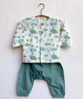 Whitewater Kids Unisex Organic Fish Print Kurta Mint Pants