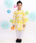 Yellow And White Animal Print Kurta