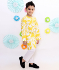 Yellow And White Animal Print Kurta