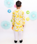 Yellow And White Animal Print Kurta