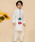 White Ikat Printed Kurta Set