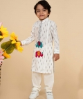 White Ikat Printed Kurta Set