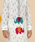 White Ikat Printed Kurta Set