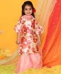 Girl Floral Print Pink Kurta With Sharara And Dupatta