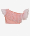 Girl Pink One Shoulder Ruffled Lehenga Choli With Dupatta