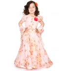 Girl Ivory Floral Print Lehenga Choli With Dupatta