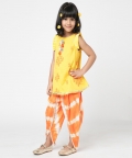 Marigold Magic Girls Yellow Embroidered Kurta With Dhoti Set