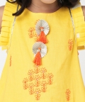 Marigold Magic Girls Yellow Embroidered Kurta With Dhoti Set