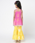 Marigold Magic Girls Pink Embroidered Kurta With Sharara Set