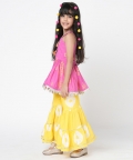 Marigold Magic Girls Pink Embroidered Kurta With Sharara Set