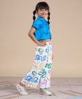 Snakes And Ladders Girls Blue Shirt And Snake Print Pant Set