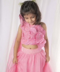 Pink 3D Flower Ghaghra Set