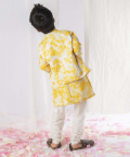 Yellow White Floral Kurta Nehru Jacket Set