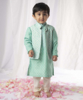 Green Bandhej Kurta Nehru Jacket Set
