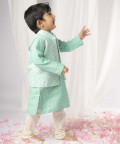 Green Bandhej Kurta Nehru Jacket Set