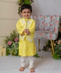 Yellow Floral Embroidery Neheru With Kurta Set