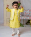 Yellow Floral Embroidery Neheru With Kurta Set