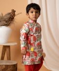 Red Elephant Kurta Set