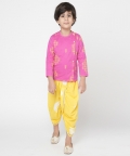 Marigold Magic Boys Pink Embroidered Kurta With Dhoti Set