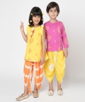 Marigold Magic Boys Pink Embroidered Kurta With Dhoti Set