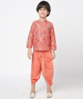 Golden Weaves Boys Orange Kurta With Dhoti Set