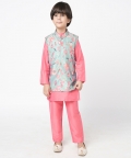 Golden Weaves Pink Kurta With Pant And Jacket Set