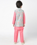 Golden Weaves Pink Kurta With Pant And Jacket Set