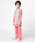 Golden Weaves Pink Kurta With Pant And Jacket Set