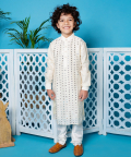 Ivory Cotton Silk Mirror Work Kurta With Churidar