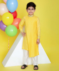 Yellow Pintucks Drape Kurta With Embroidered Collar And Cuff