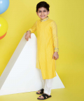 Yellow Pintucks Drape Kurta With Embroidered Collar And Cuff