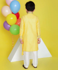Yellow Pintucks Drape Kurta With Embroidered Collar And Cuff