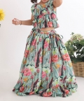Floral Top In Layered Frills With Lehenga In Printed Muslin