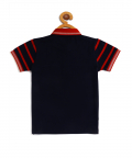 Kids Navy And Red Cut And Sew Polo Cotton T-Shirt