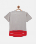 Grey Red Colourblock Round Neck Mercerised Cotton T-Shirt