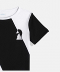 White and Black Embroidered Chess Cotton Half Sleeves Tshirt