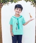 Ladore Sea Green Animal Tie Cotton Half Sleeves Tshirt