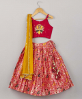 Lotus Embroidered Top With Patola Print Lehenga And Dupatta