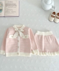 Pink & Cream Big Bow Top & Skirt set for Toddlers and Kids