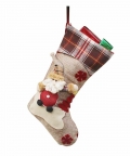 Cream Jute & Checks Style Santa & Tree Stockings