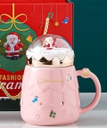 Ceramic Coffee Mug Pink 3D Globe Lid Style -330 Ml