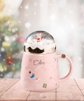Ceramic Coffee Mug Pink 3D Globe Lid Style -330 Ml