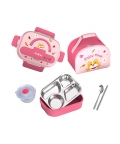 Pink Foxy Big Size Lunch Box, Lunch Bag,Spoon & Chopsticks
