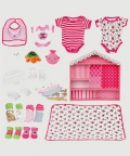 Newborn Baby Girl Wooden Dollhouse Gift Hamper (0-12 months)