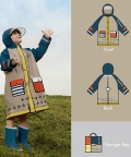 Geometric Print Beige & Blue Raincoat